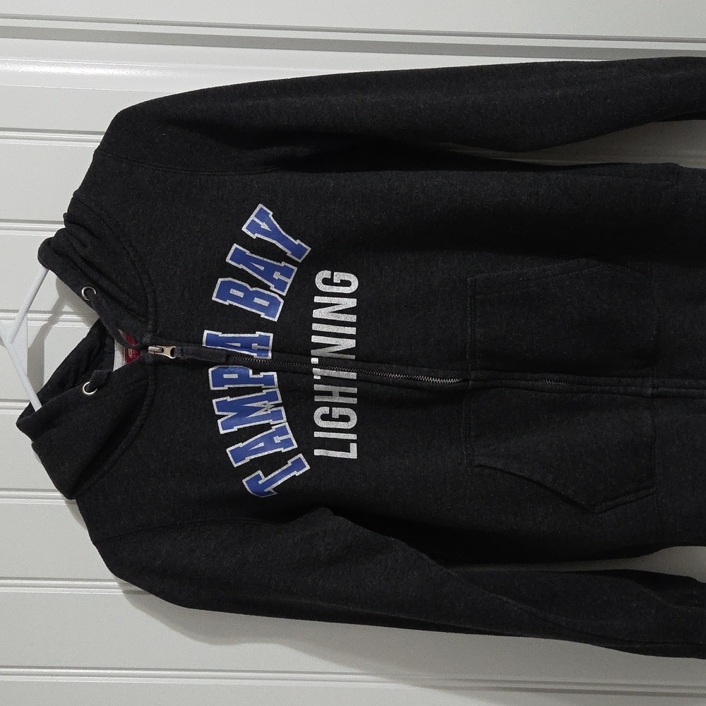Tampa Bay Lightning BLUE STUDDED Womens Zip Dark Gray Hoodie Size Small